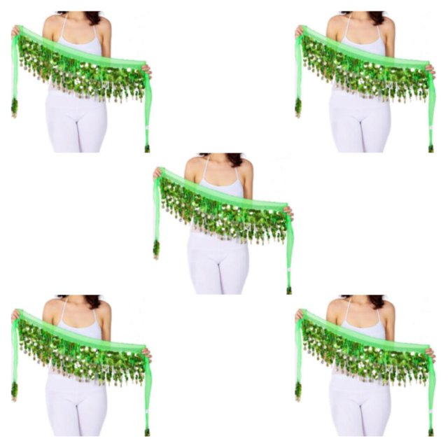 Transemion Wide Application Belly Dance Sequined Waist Versatile And Stylish Waist light green 5Set