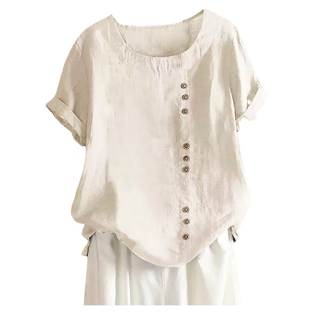 WEIYLL Tshirts Shirts for Women Plus Size Linen Loose Tunic Breathable Boho Solid Beige Tee Sizes XXXL
