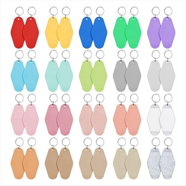 40 PCS Hotel Keychain Blank with Key Rings, 20 Colors Plastic Rhombus Motel Keychain, Sublimation Keychain Blanks,40 * Hotel Keychain Blank,Multicolor