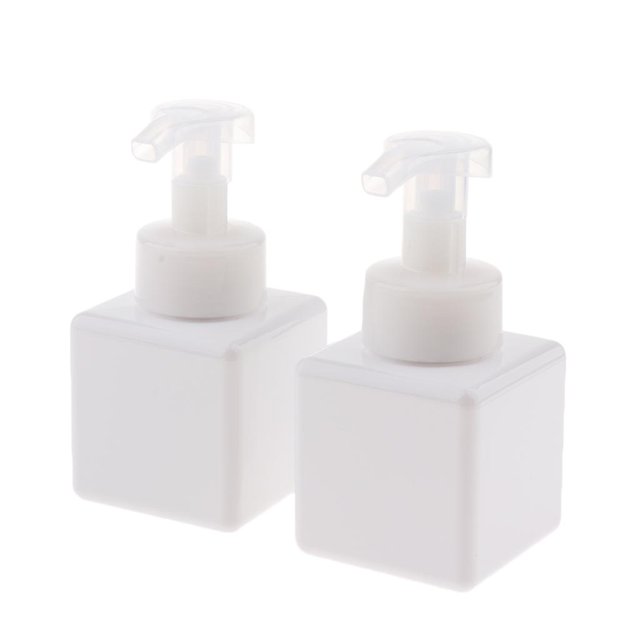 2Pcs 250ml Square Foam Lotion Liquid Pump Bottle Dispenser Vials Jar White