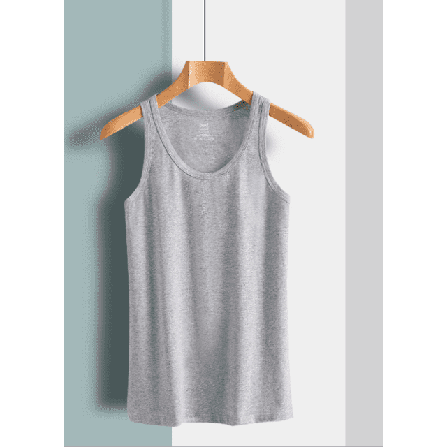 Débardeurs 100 % Coton Sans Manches à Col Ras du Cou, T-Shirts Basiques Unis, Camisoles, Lot de 4 - Gris
