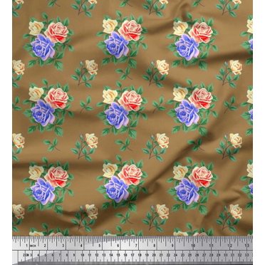 Soimoi Rayon Fabric Leaves, & Rose Floral Fabric Prints by Yard 42 Inch Wide