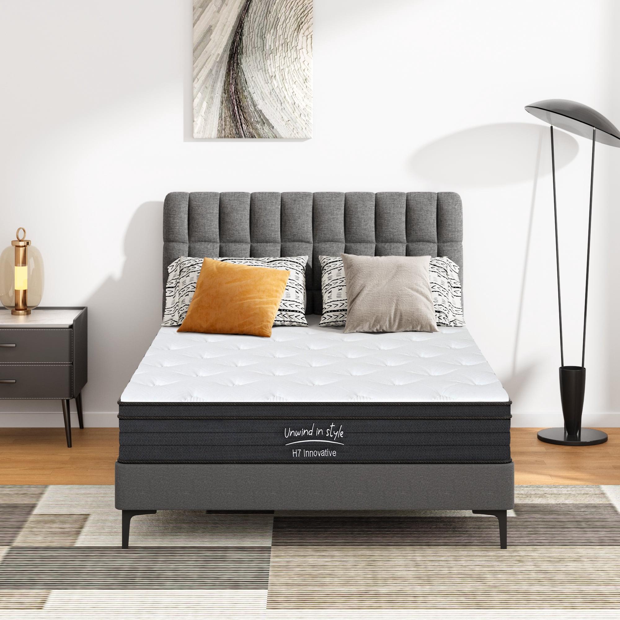 Twin Size Mattress,10 Inch Hybrid Mattress, Individually Pocketed Innerspring, Medium Firm,White+gray