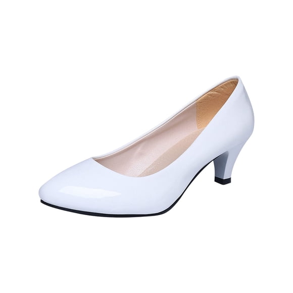 hopeusnice Clearance Women's Low Heel Closed Toe Pumps Comfortable Dress Shoes Work Shoes Faux Leather Office Shoes for Wedding Party White 38