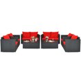 thumbnail image 2 of Costway 8PCS Patio Rattan Cushioned Sofa Chair Coffee Table Garden Red, 2 of 9