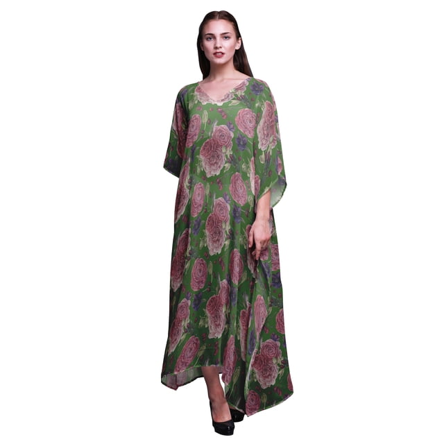 Bimba Robe Longue Caftan Maxi à Fleurs, Sortie de Plage, Maillot de Bain, Couvre-Maillot, Kaftan pour Femmes-P-L