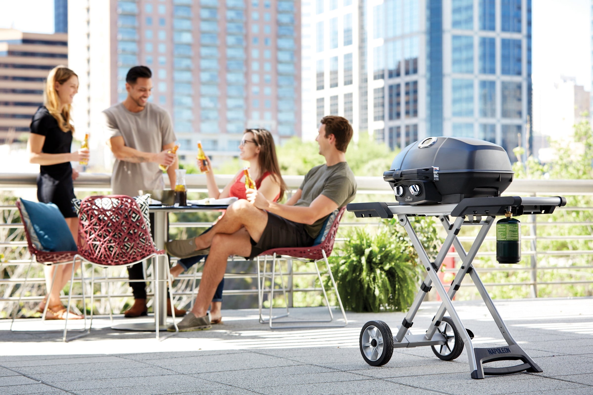 Napoleon TravelQ PRO285X Portable Propane Gas BBQ Grill with Scissor Cart, Black