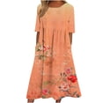 thumbnail image 5 of Jovati Robe à Manches Courtes à Col Rond pour Femmes, Motif Floral Imprimé, Silhouette Évasée Fluide, Mélange Polyester Spandex, Coupe Estivale Légère, Détail Taille Élastique, 5 of 5