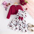 thumbnail image 2 of Splozh Toddler Girl Outfits Fall Winter Dress 2PCS Little Toddler Girls Dress with Cardigan Floral Dresses Ruffle Sweaters Spring Fall Clothes Red,5-6 Years, 2 of 3