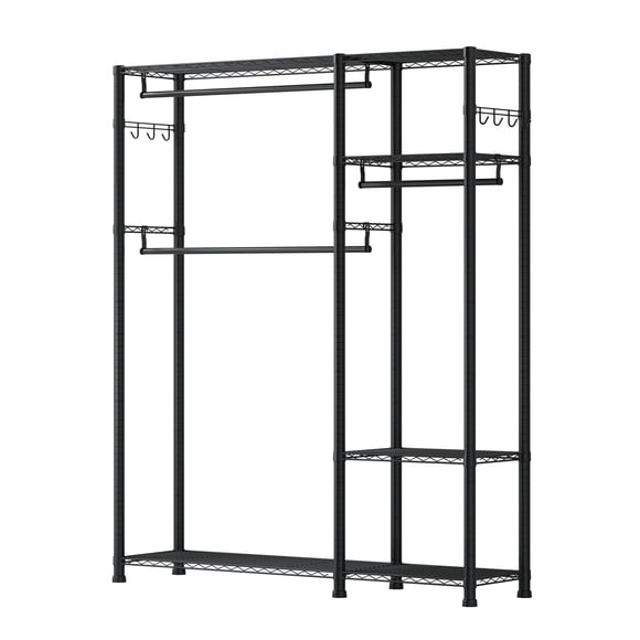 KFFKFF Clothing Garment Rack, Heavy Duty Clothes Rack, 6 Adjustable Tiers Clothes Racks with Steel Frame, 800 lbs Load Capacity Closet Wardrobe with 3 Hanging Rods