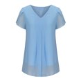 thumbnail image 4 of Birdeem T-Shirt à Manches Courtes en Chiffon Uni Décontracté Col en V pour Femmes, 4 of 5