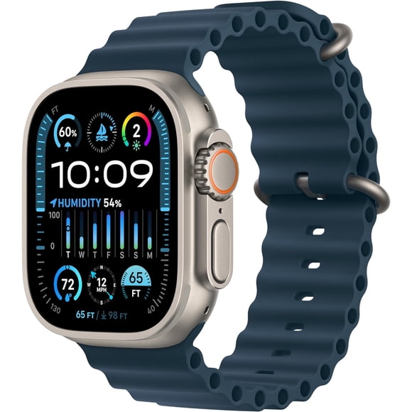 Apple Watch Ultra 2e Gén. GPS + Cellulaire 49 mm Montre Intelligente Boîtier en Titane avec Bracelet Ocean Bleu Marine (Taille Unique) / Remis à Neuf Certifié Grade A