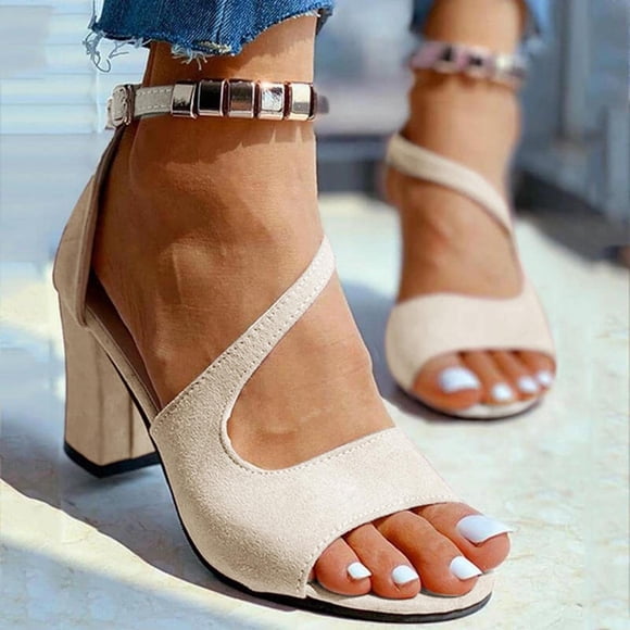 zanvin Sandals on, Summer Sandals New Buckle Strap Chunky Heel Sandals Women's High Heels Beaded Fish Mouth Women's Sandals Womens Sandals