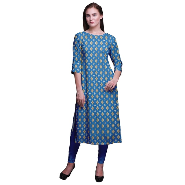 Bimba Kurti Imprimée à Manches 3/4 Tenue d'Été Kurta Tunique Droite pour Femmes