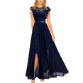 thumbnail image 1 of EGNMCR Robes de Fête pour Femmes Mode Femmes Été Dentelle Patchwork Uni Col Rond Sans Manches Gilet Robe Longue, 1 of 6