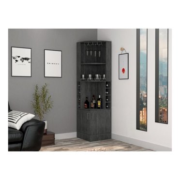 TUHOME Syrah Corner Bar Cabinet - Light Gray Engineered Wood