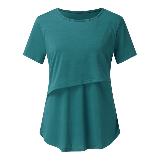 Chemises à Manches Courtes pour Femmes Enceintes Femmes Allaitement Couleur Unie Col Rond Manches Courtes Col Rond Blouse d'Allaitement Blouses à Manches Courtes pour Femmes Hauts à Manches Courtes pour Femmes