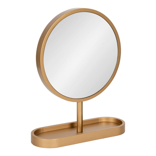 Kate and Laurel Travis Miroir de Table Moderne, 17 x 21, Or, Miroir Rond Autoportant avec Petit Plateau Décoratif pour Récupérer Tout le Rangement et la Déco de Table