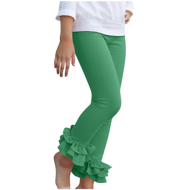yocbz Girl Jean Baby Toddler And Little Girls Solid Color Ruffle Leggings Available In Multiple Colors Green,3-4 Years