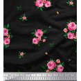 thumbnail image 1 of Soimoi Tissu en Coton Cambric Imprimé Feuilles & Roses au Mètre 56 Pouces de Large, 1 of 3