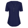 thumbnail image 4 of Timegard Tops for Women Chiffon Short Sleeve Zipper V Neck Solid Color Casual Tunic Tops Summer Fashion, 4 of 6