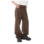 Ketyyh-chn99 Men's Jeans 2024 Wide Leg Ripped Jeans Solid Casual Multiple Pockets Outdoor Straight Type Fitness Pants Coffee,S