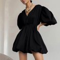 thumbnail image 3 of Women‘s Summer Deep V Neck Ruffle Sleeve Mini Dress Fashion Casual A Line Wild Loose Swing Sundress, 3 of 7