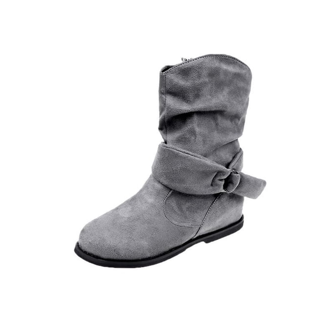CEHVOM Bottines d'Hiver Plates pour Femmes en Cuir, à Boucle, en Suède, à Fermeture Éclair, Bout Rond