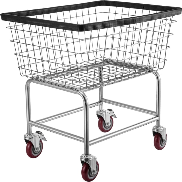 VEVOR Chariot à Linge en Fil, Panier à Linge en Fil avec une Capacité de 2,5 Boisseaux, Conçu pour une Utilisation Intensive. Comprend un Panier en Fil d'Acier Galvanisé et un Cadre de Soutien Enduit pour la Durabilité. Comprend Quatre Roues Pivotantes de 4 Pouces, Deux Verrouillables pour la Stabilité et une protection en Caoutchouc sur les Bords du Panier pour Prévenir d'Endommager les Vêtements. la base Est Faite de Tubes d'Acier Robustes de 4/5 Pouces. Idéal pour la Maison, la Salle de Bain et les Buanderies Commerciales.