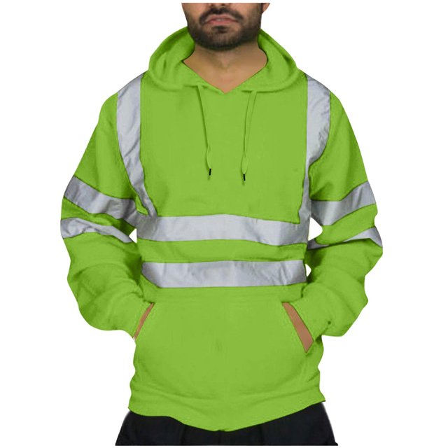LNWUY Cardigan à Capuche pour Homme à Fermeture Éclair à Manches Longues avec Bandes Réfléchissantes pour l'Assainissement, Veste de Survêtement, Manteau de Travail Décontracté, Vert TG