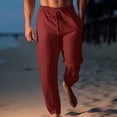 thumbnail image 1 of RXIRUCGD Men's Fashion Drawstring Elastic Waist Solid Color Casual Length Pants, Wine, Size: XL, 1 of 6
