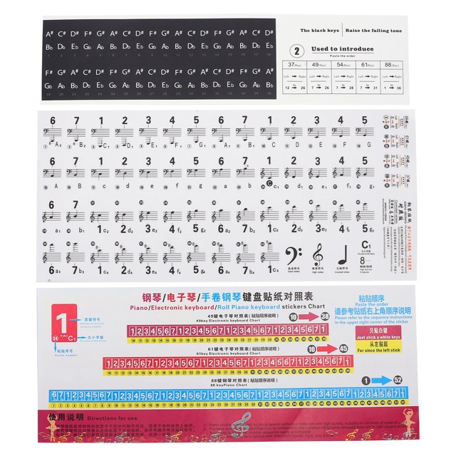 Cergrey Piano Key Paster,Piano Note Self‑Adhesive,Piano Key Sticker Transparent Notation Paster 88 61 54 49 37 Keys Staff Self‑Adhesive