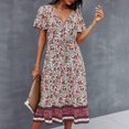 thumbnail image 1 of SMihono Robe d'Été Boho pour Femmes Grande Taille Mode Robe Décontractée à Col en V Imprimée avec Ceinture Manches Courtes Ample, 1 of 8
