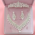 thumbnail image 1 of Women Faux Pearl Rhinestone Pendant Necklace Earrings Crown Tiara Jewelry Set, 1 of 8