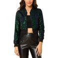 thumbnail image 1 of INSPIRE CHIC Blouson Bomber Court à Paillettes Scintillantes avec Fermeture Éclair pour Femme, 1 of 7