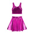 thumbnail image 4 of YONGHS Women's Alien Set Cheer Leader Outfit Metallic Crop Tank Top with Ruffle Skirt Hair Hoop Rose S, 4 of 7