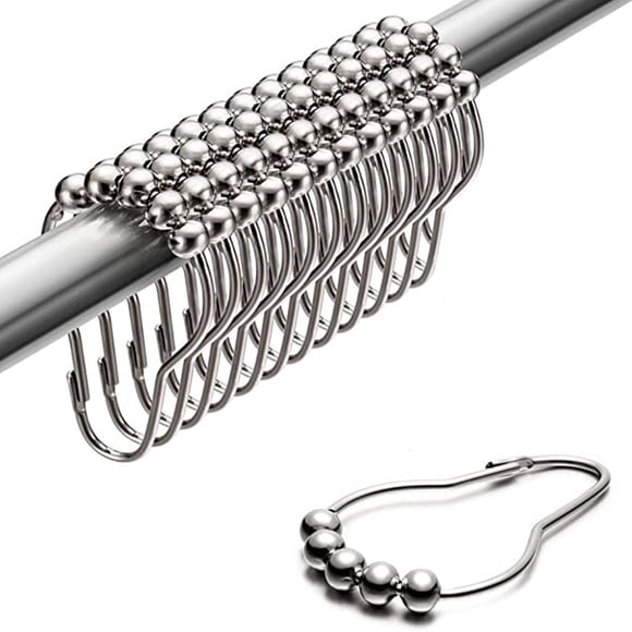 Rust-Resistant Shower Curtain Hooks Rings Set (24Pcs) with Roller Gliding Action, Heavy-Duty Bathroom Accessories