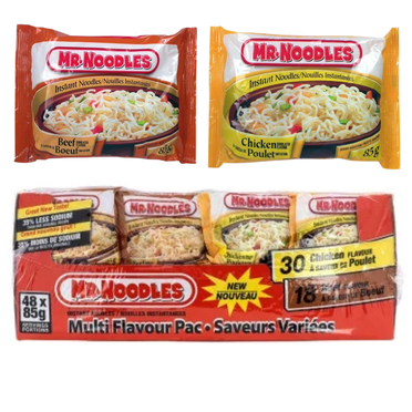 Mr Noodles Nouilles Instantanées, Assortiment de Bœuf et de Poulet, 48 X 85 g – Ramen Rapide et Facile
