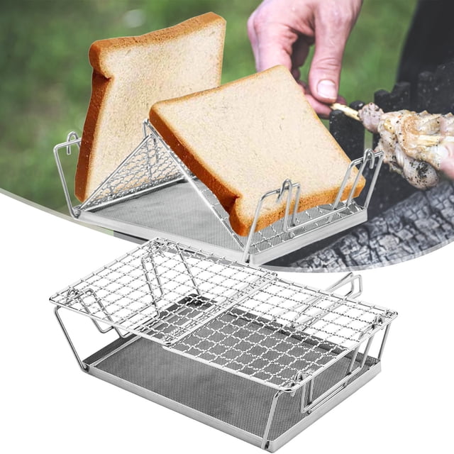 Danhjin Grille-Pain pour Cuisinière de Camping, Grille-Pain Pliable Portable à Structure Stable en Acier Inoxydable 304 pour Cuisinière Extérieure, Grille-Pain de Camping, Grille-Pain pour Pain pour la Randonnée, le Camping, le Pique-Nique