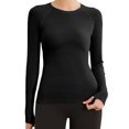 thumbnail image 1 of fheaev Chandails à Manches Longues pour Femmes Col Rond Chandail du Bas Ajusté Décontracté Extensible Ajusté sous-Blouses Entraînement Haut de Sport Pilates Vêtements de Mise en Forme Couche de Base Hauts, 1 of 5