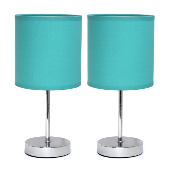 Simple Designs Chrome Mini Basic Table Lamp with Fabric Shade 2 Pack Set