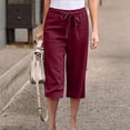 thumbnail image 1 of TIMIFIS Women's Straight Pants Elastic Waist Casual Drawstring Wide Leg Pants Lightweight Capris Solid Pants with Pockets - Spring/Summer, 1 of 6