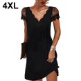 thumbnail image 3 of fastboy Robe Courte à Manches Courtes Imprimée Col en V pour Femmes Robe Décontractée Soirée École Fiançailles Mariage d'Été Fête d'Anniversaire Vêtements Noir 4TG, 3 of 5