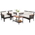thumbnail image 2 of Costway 4PCS Patio Rattan Acacia Wood Furniture Set Cushion Sofa Armrest Deck, 2 of 9