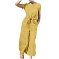 thumbnail image 1 of Yuyuzo Women Cotton Linen Jumpsuits Summer One-Piece Outfits Short Sleeve Wide Leg Long Pants Rompers, 1 of 7