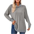 thumbnail image 2 of Timegard Tops for Women High Neck Long Sleeve Side Split Color Block Tshirts Fall Casual Loose Tops, 2 of 5