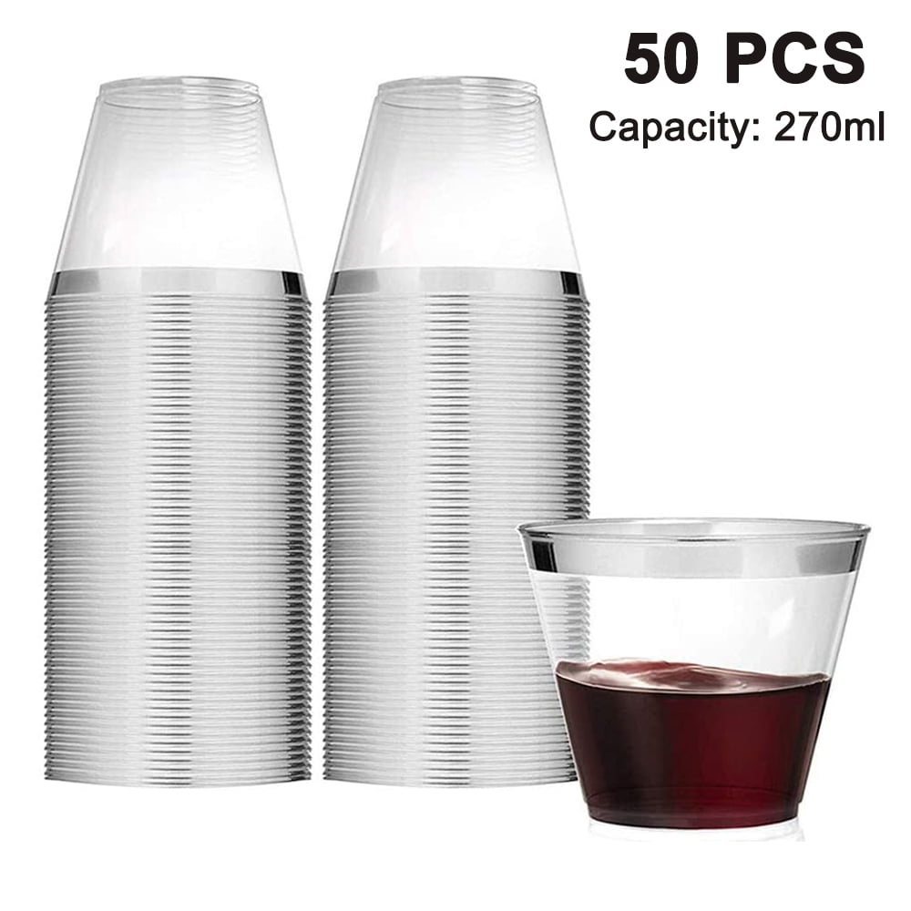 Lot De 50 Gobelets En Plastique Réutilisables 300 Ml – Avec Paillettes Dorées Pour Vos Fêtes !