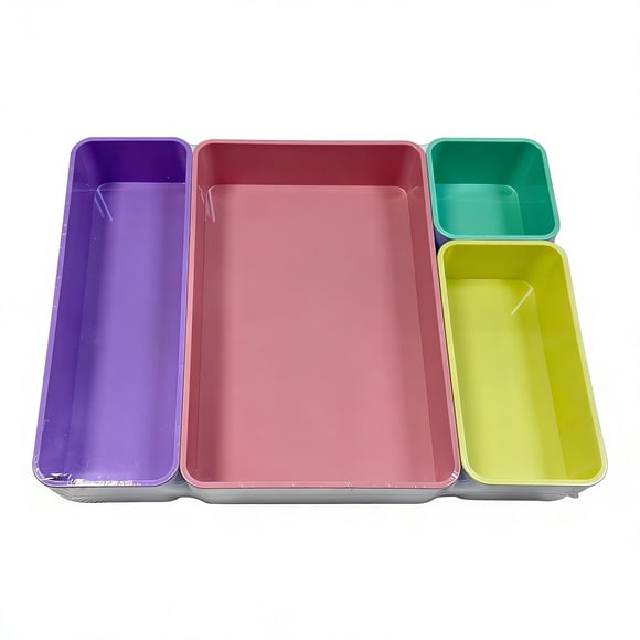 Per+Gear 4 Set Organizer Tray,Pink,Purple,Yellow,Green,Plastic Desktop Organizer