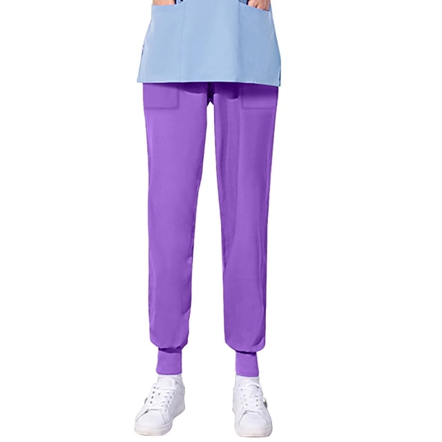 TIMIFIS Scrub for Women Solid Color Four Season Loose Bunched Feet Nurse Work Pants Scrub Pants - Spring/Summer