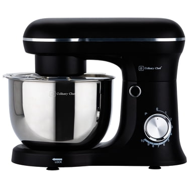Culinary Chef 4.5 Liter 8 Speed Stand Mixer with Stainless Steel Bowl, Planetary Mixing, Pulse Function, LED Light, 380W Kitchen Mixer with Dough Hook, Beater, Whisk, Splash Cover, Black